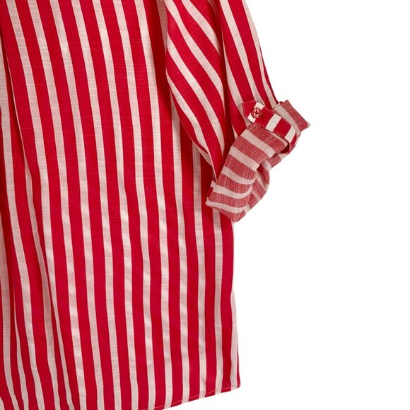 stripped red& white  blouse top V-neck chest pockets  3/4 sleeve size large - Picture 10 of 12